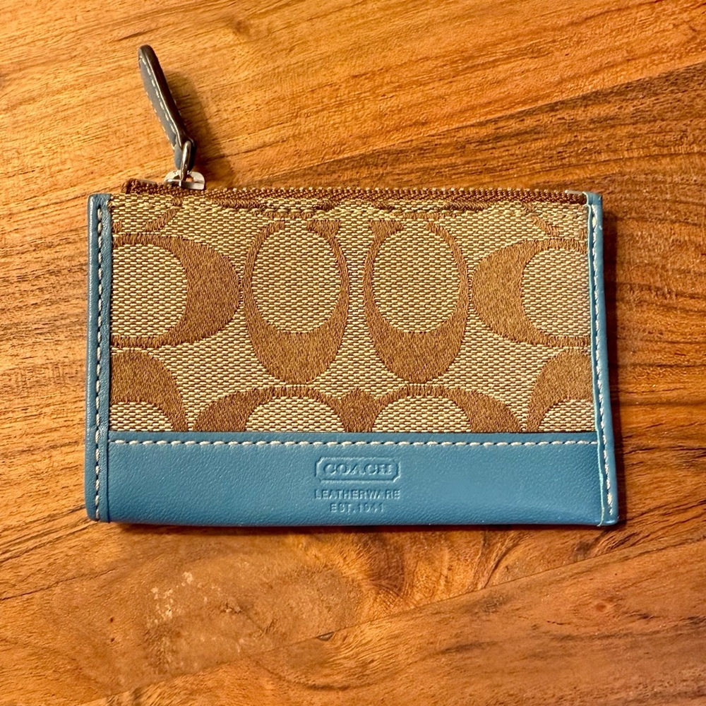 Coach Tan and Teal Card Wallet